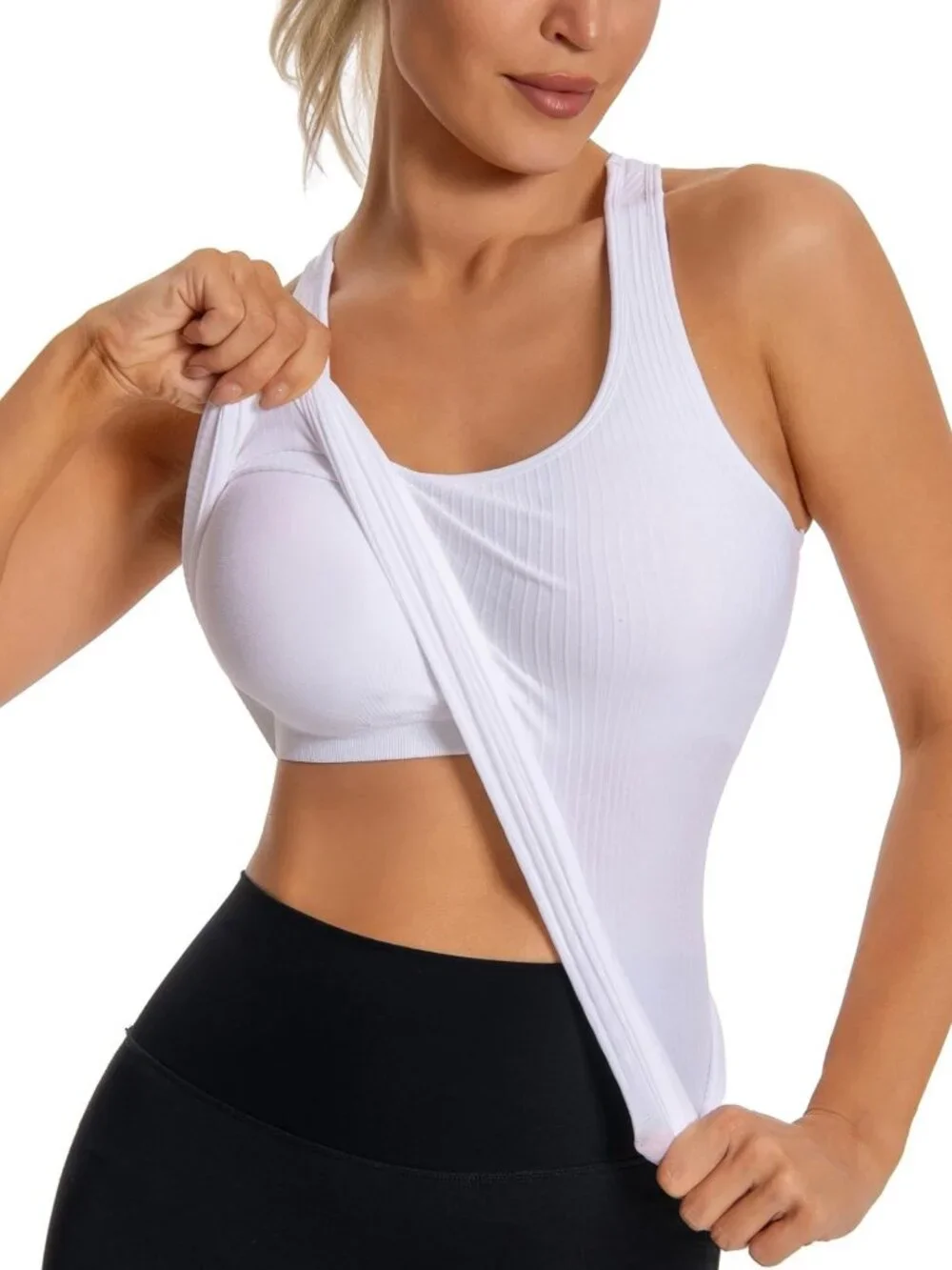Ribbed Workout Tank Top for Women with Built-In Bra | Activewear & Fitness Top